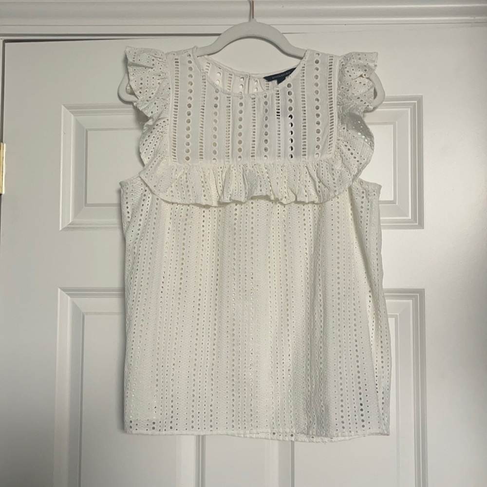 Banana Republic Eyelet Ivory Flutter Sleeve Top
